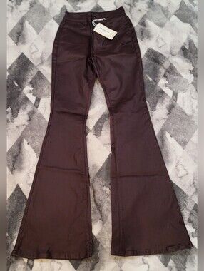High-Rise Flared Women’s Pants in Deep Plum Faux Leather